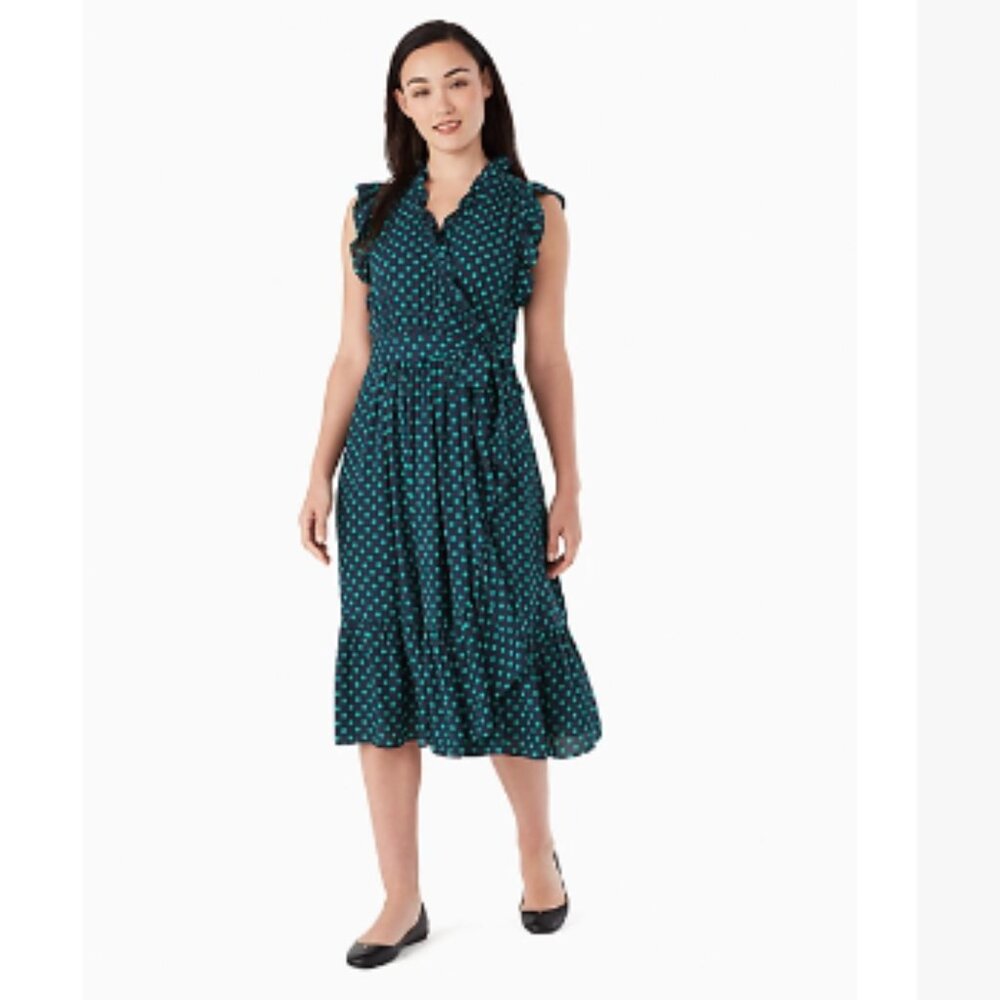 NWT Kate Spade Dot Dot Dot Ruffle Wrap Dress Snow Pea Size 2